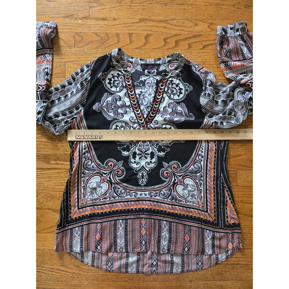 Hale Bob Paisley Print Long Sleeve V-Neck Lightweight Blouse Classy Size Medium - Picture 7 of 7
